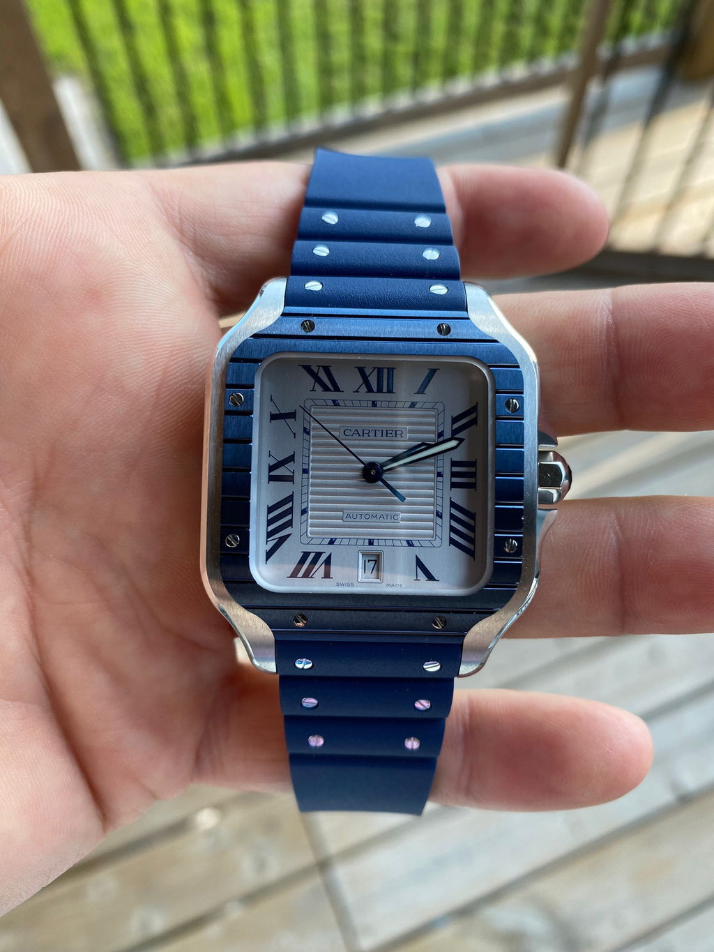 Cartier Santos Large Blue Dial Exclusive Time Zone