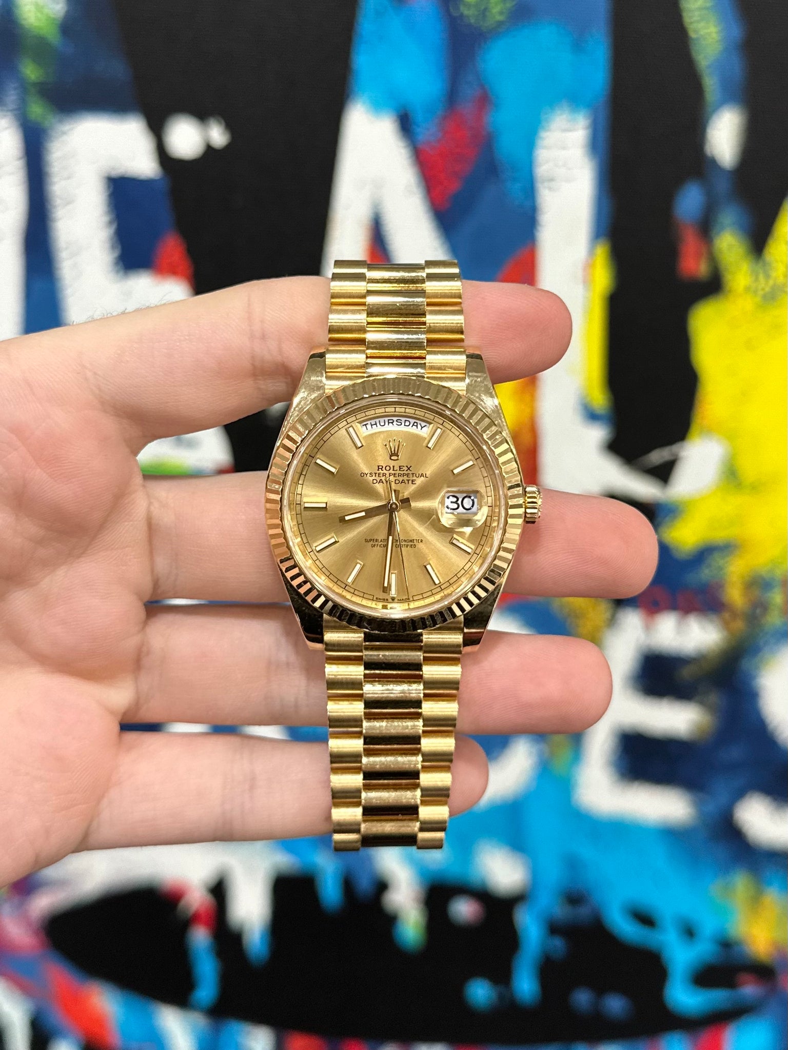 Rolex Day-Date 40 Yellow Gold with Champagne Stick Dial (Pre-Owned)