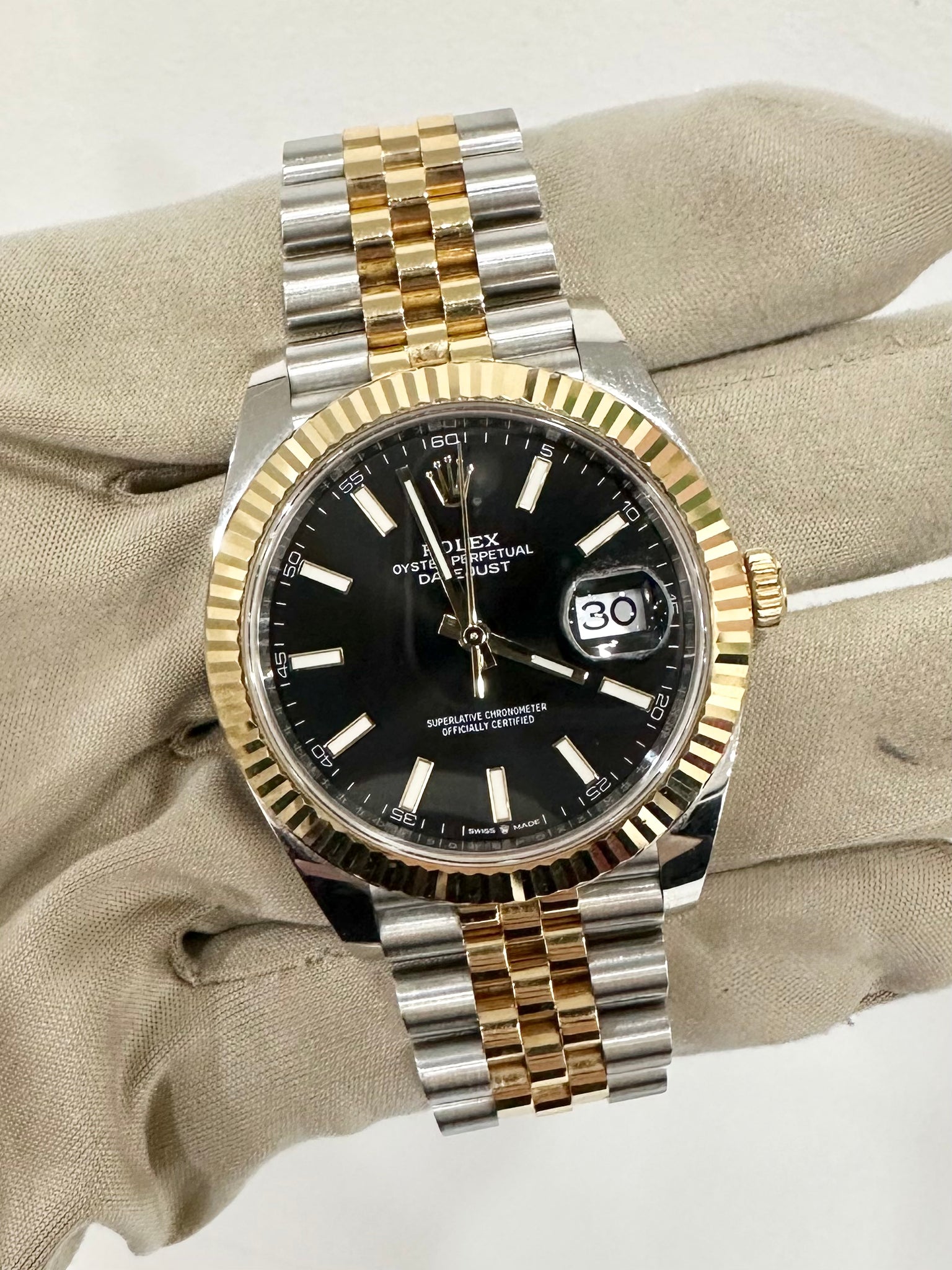 Rolex Datejust 41mm Two-Tone Yellow Gold with Black Index Dial (Pre-Owned)